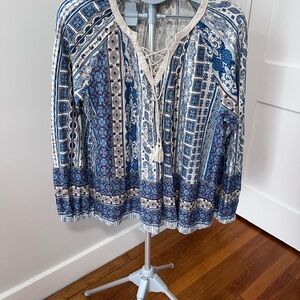 Vintage America Blue and white Patterned Top
